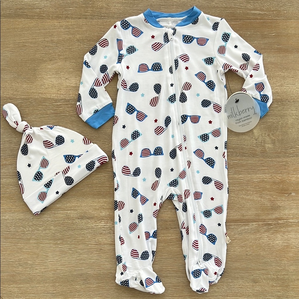 Milkberry Baby Boy Bamboo Americana Footie Hat 3-6 6-9 months